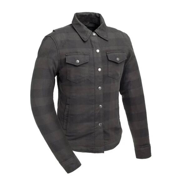 First Manufacturing Women's Sophia  Armored Moto Riding Flannel Zip Up Shirt - Picture 1 of 9